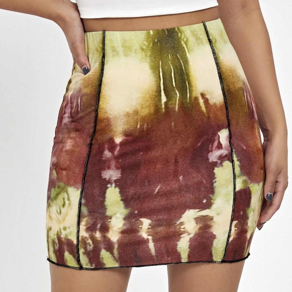 COPY - Shein Tie Dye Stitch Detail Bodycon Skirt
